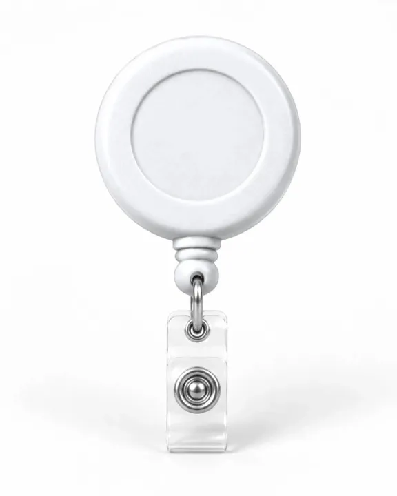 Branded Retractable Badge Reel, White, front