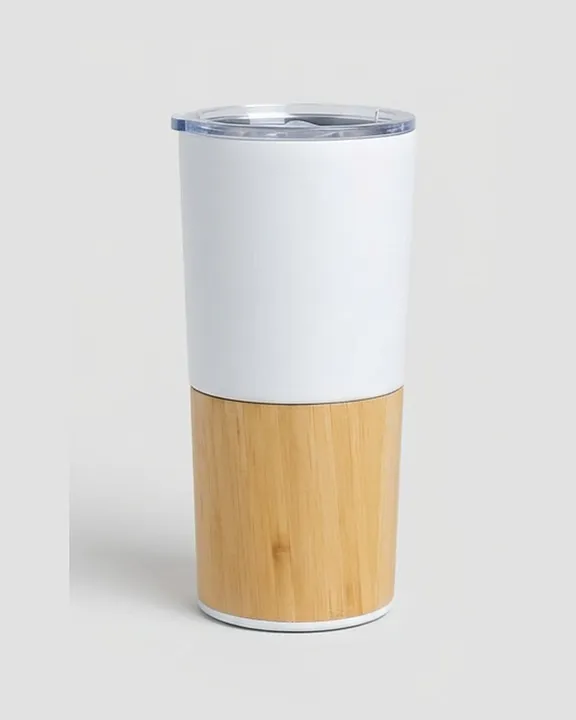 Wooden Thermal Mug 032, 620 ml, White, front