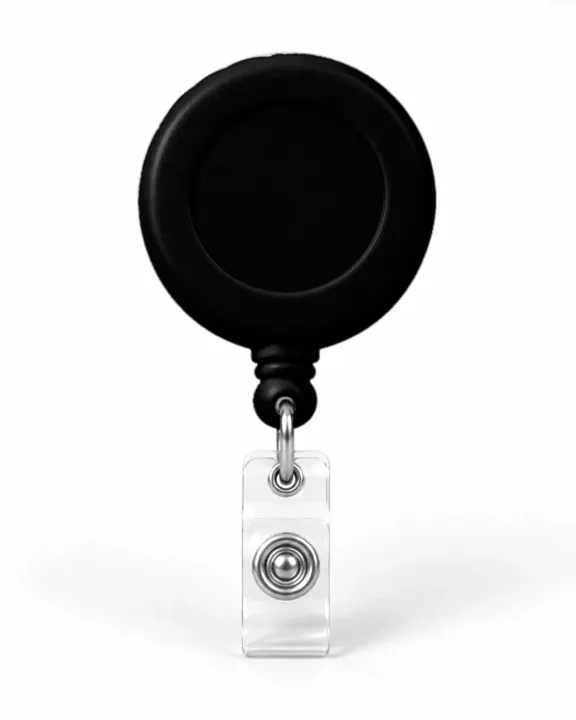 Branded Retractable Badge Reel, Black, front