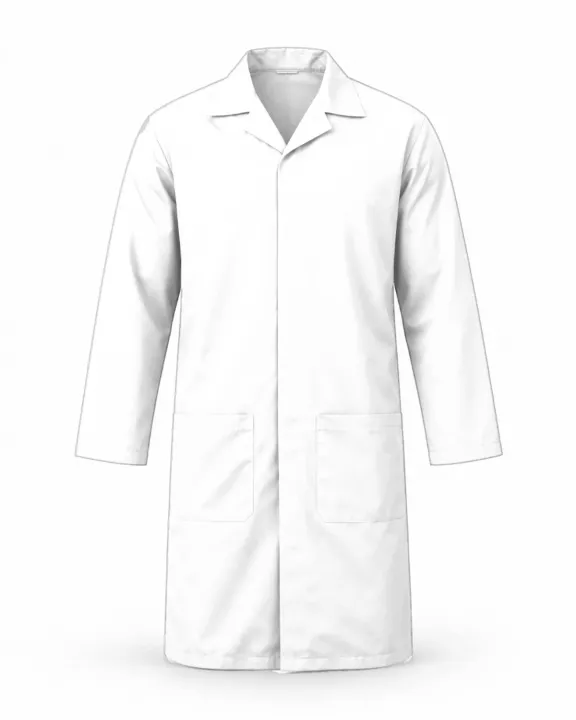 Branded Dust Coat / Lab Coat, White, front