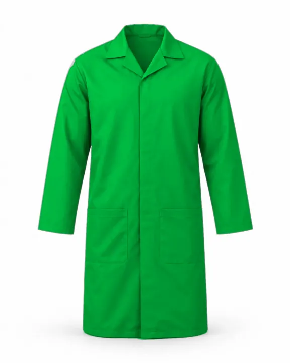 Branded Dust Coat / Lab Coat, Green, front
