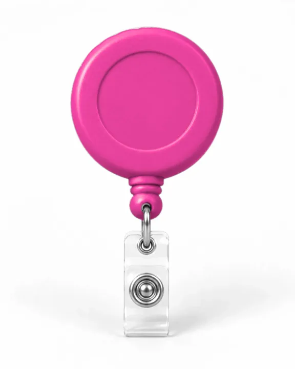 Branded Retractable Badge Reel, Pink, front
