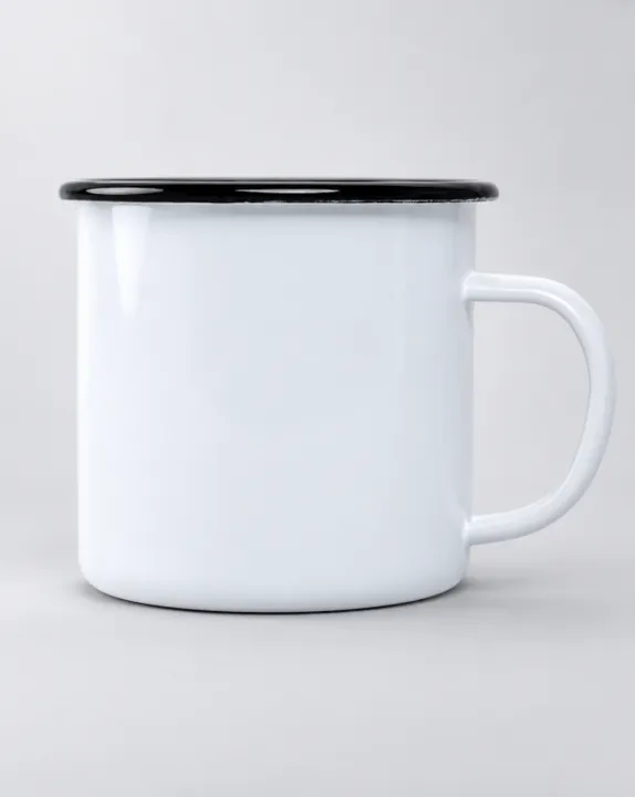 Branded Enamel Mug, White/black rim, front